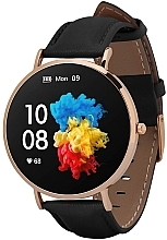 Смартгодинник жіночий, золото/чорний, шкіра - Garett Smartwatch Verona — фото N2