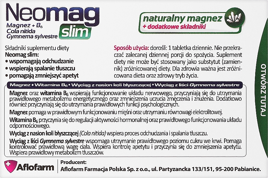 Харчова добавка з магнієм і вітаміном В6, таблетки - Aflofarm Neomag Slim — фото N2