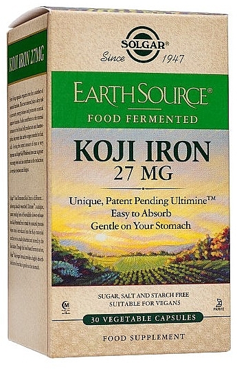 Харчова добавка "Залізо коджі ферментоване", 27 мг - Solgar Earth Source Koji Iron — фото N1