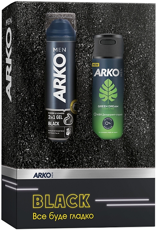 Набор - Arko Men Black (shaving/gel/200ml + deo/150ml) — фото N1