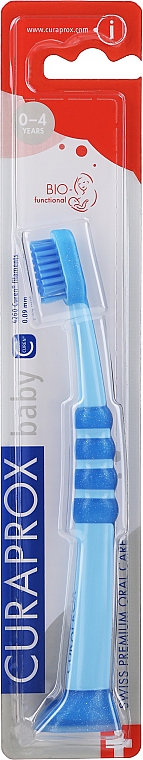 Зубная щетка детская CS Baby с прорезиненной ручкой (0-4), голубая, голубая щетина - Curaprox