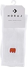 Довгі бавовняні шкарпетки з вишивкою, 1 пара, білі з короною - Moraj — фото N1