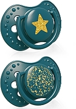 Духи, Парфюмерия, косметика Пустышка силиконовая динамическая 18+ месяцев "Stardust ", зеленая, 2 штуки - Lovi