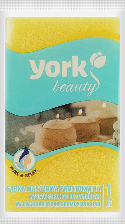 Губка для ванни та масажу, прямокутна, жовта - York — фото N1