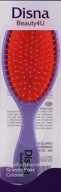 Щітка для волосся овальна з нейлоновою щетиною та шпильками, 22 см, фіолетова - Disna Beauty4U — фото N2