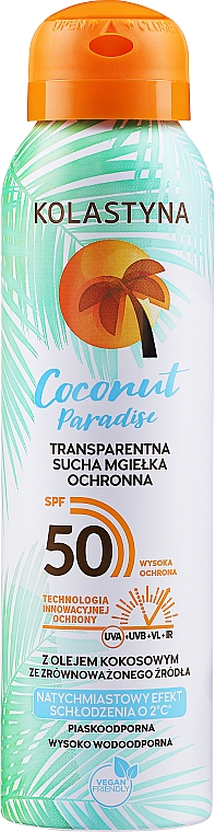 Прозрачный сухой защитный спрей для лица и тела - Kolastyna Coconut Paradise SPF50