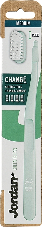 Зубная щетка с 4 сменными головками, средней жесткости, ментоловая - Jordan Change Green Clean — фото N1