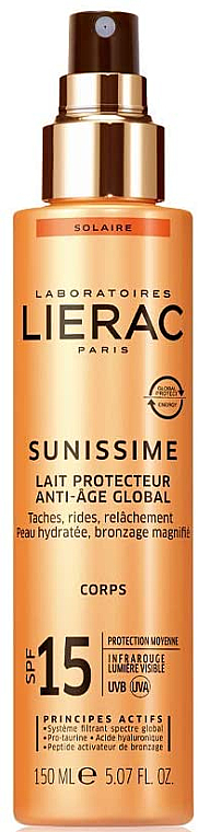 Солнцезащитное молочко для тела SPF15 - Lierac Sunissime Latte Protettivo SPF15 Corpo — фото N1