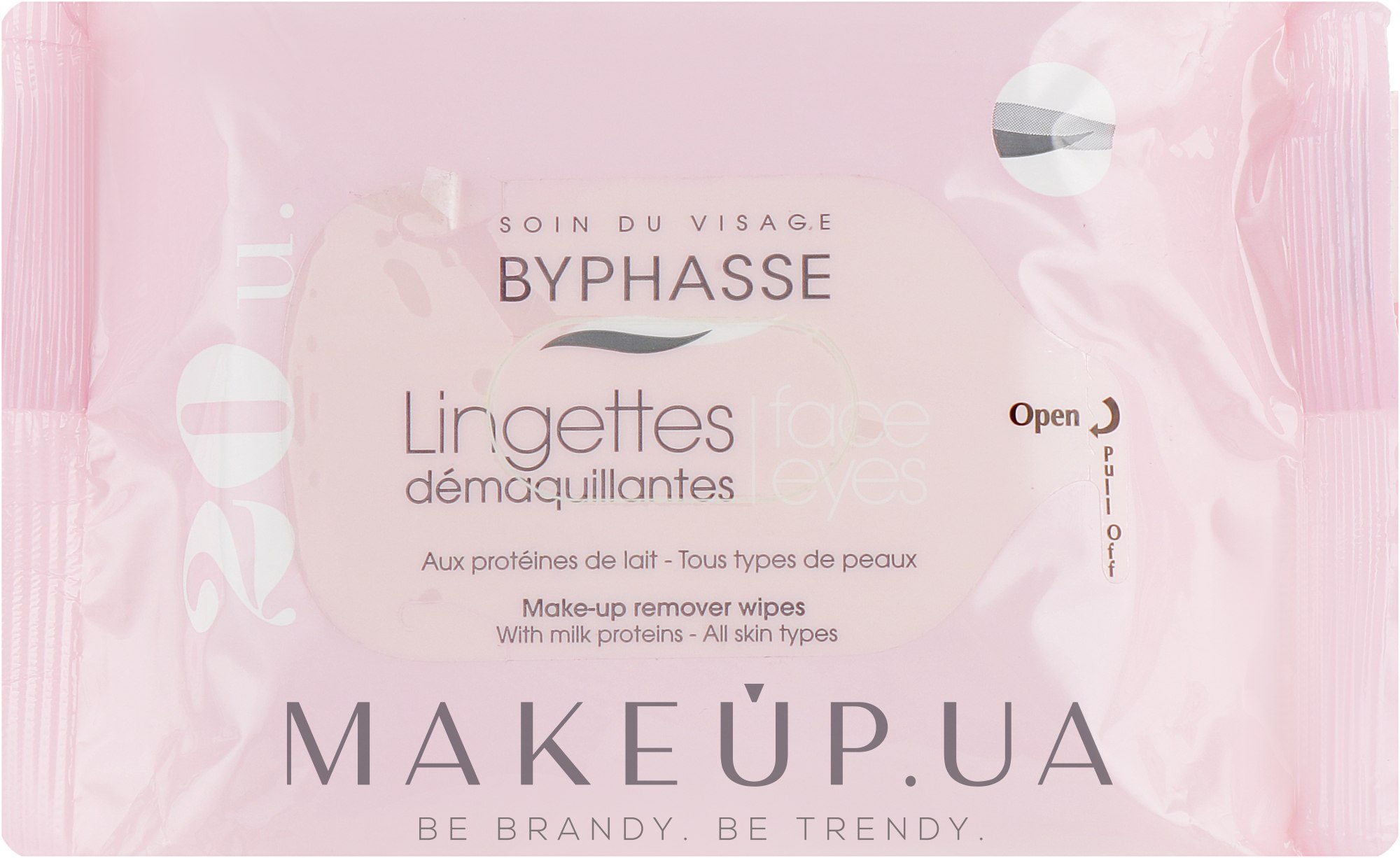 Салфетки для лица очищающие, 20шт - Byphasse Make-up Remover Wipes Milk Proteins All Skin Types — фото 20шт