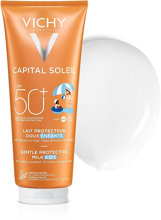 Солнцезащитное мягкое водостойкое молочко для чувствительной кожи детей, SPF50 - Vichy Ideal Soleil Milk For Children SPF50 — фото N3