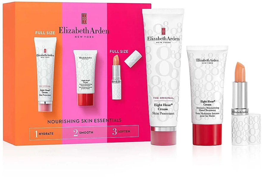 Набір - Elizabeth Arden Eight Hour Nourishing Skin Essentials (b/cr/50ml + h/cr/30ml + lip/balm/3,7g) — фото N1