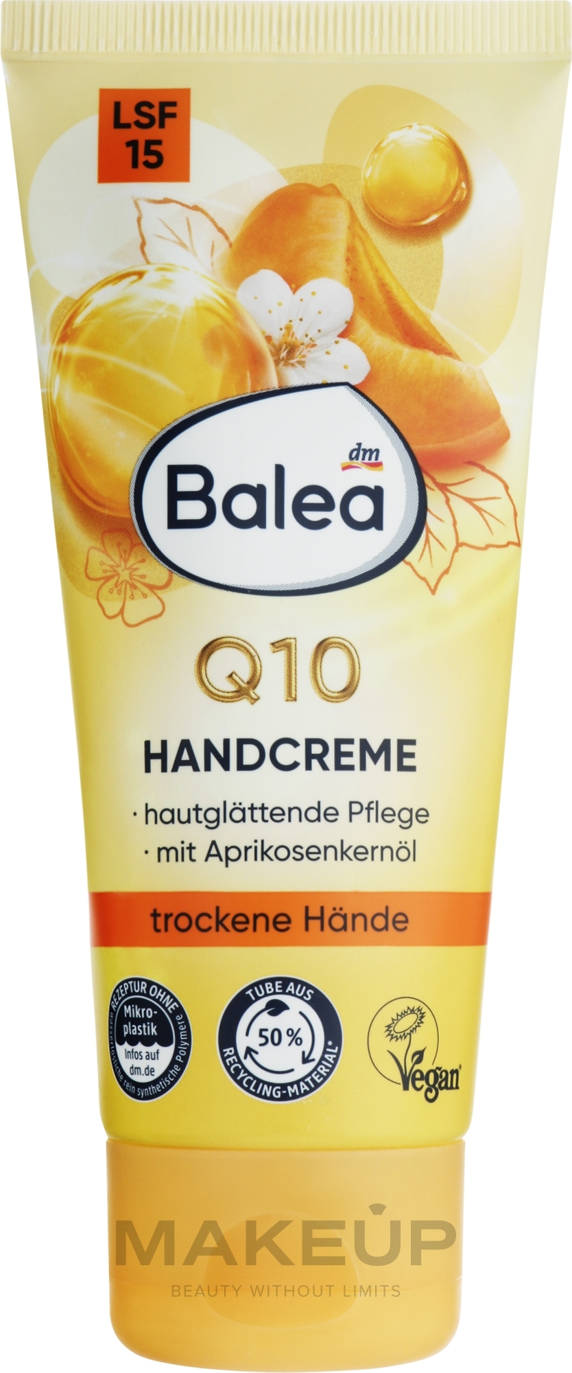 Крем для рук Q10 с маслом абрикосовых косточек и солнцезащитным фактором - Balea LSF 15 — фото 100ml