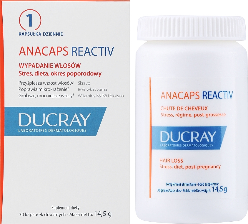 Пищевая добавка против выпадения волос - Ducray Anacaps Reactiv Capsule  — фото N2