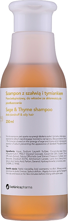 Шампунь проти лупи для жирного волосся - Botanicapharma Sage & Thyme Shampoo — фото N1