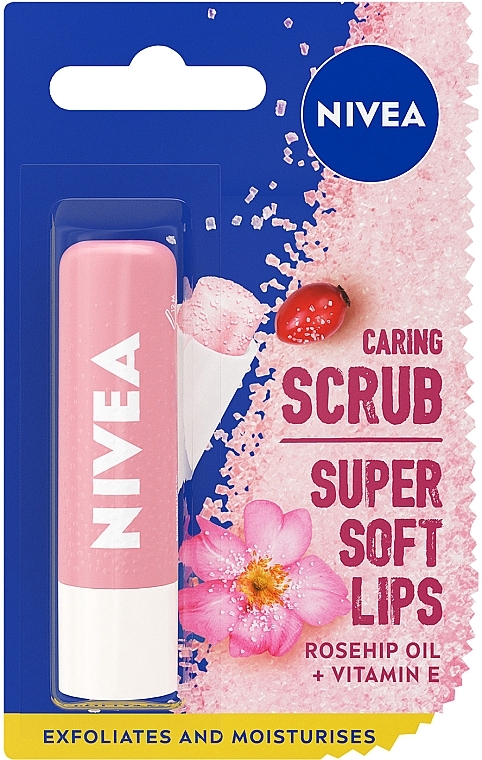 Скраб-бальзам для губ с маслом шиповника - NIVEA Caring Scrub Super Soft Lips Rosehip Oil + Vitamin E — фото N1