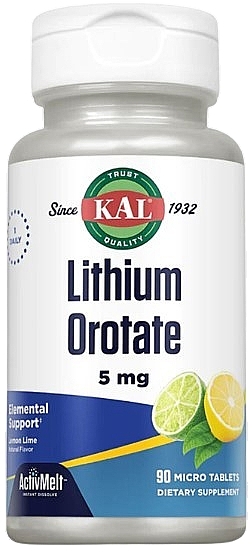 Пищевая добавка "Оротат лития", со вкусом лимона и лайма - Kal Lithium Orotate 5mg — фото N1