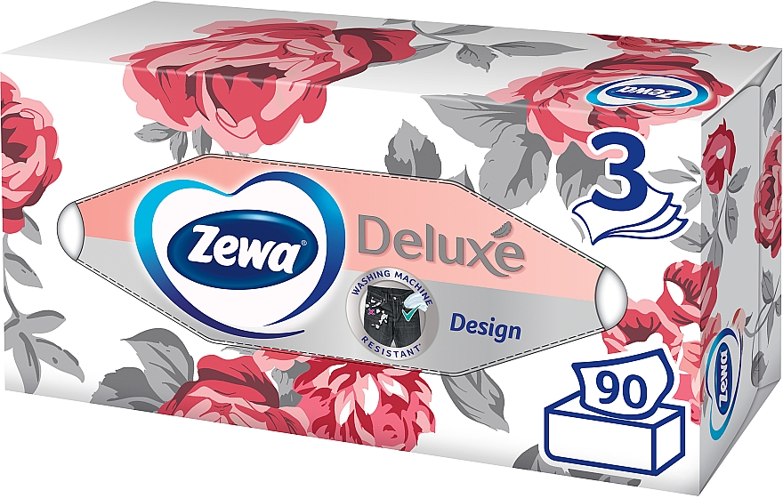 Серветки косметичні тришарові, біла упаковка з квітами, 90 шт. - Zewa Deluxe