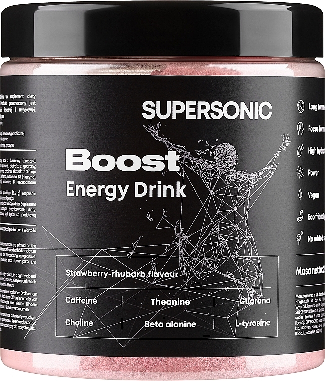 Энергетический напиток, клубника-ревень - Supersonic Boost Energy Drink — фото N1