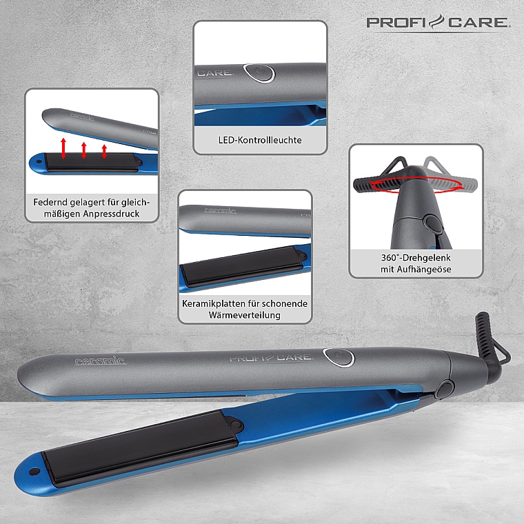 Щипцы-выпрямитель для волос, PC-HC 3072, голубого цвета - ProfiCare — фото N3