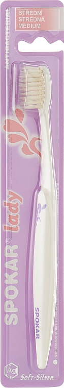 Зубная щетка "Lady", средней жесткости, с сиреневым цветком - Spokar Lady — фото N1