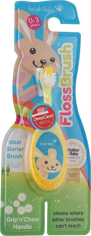 Зубная щетка "Flossbrush", 0-3 лет, желтая - Brush-Baby — фото N1