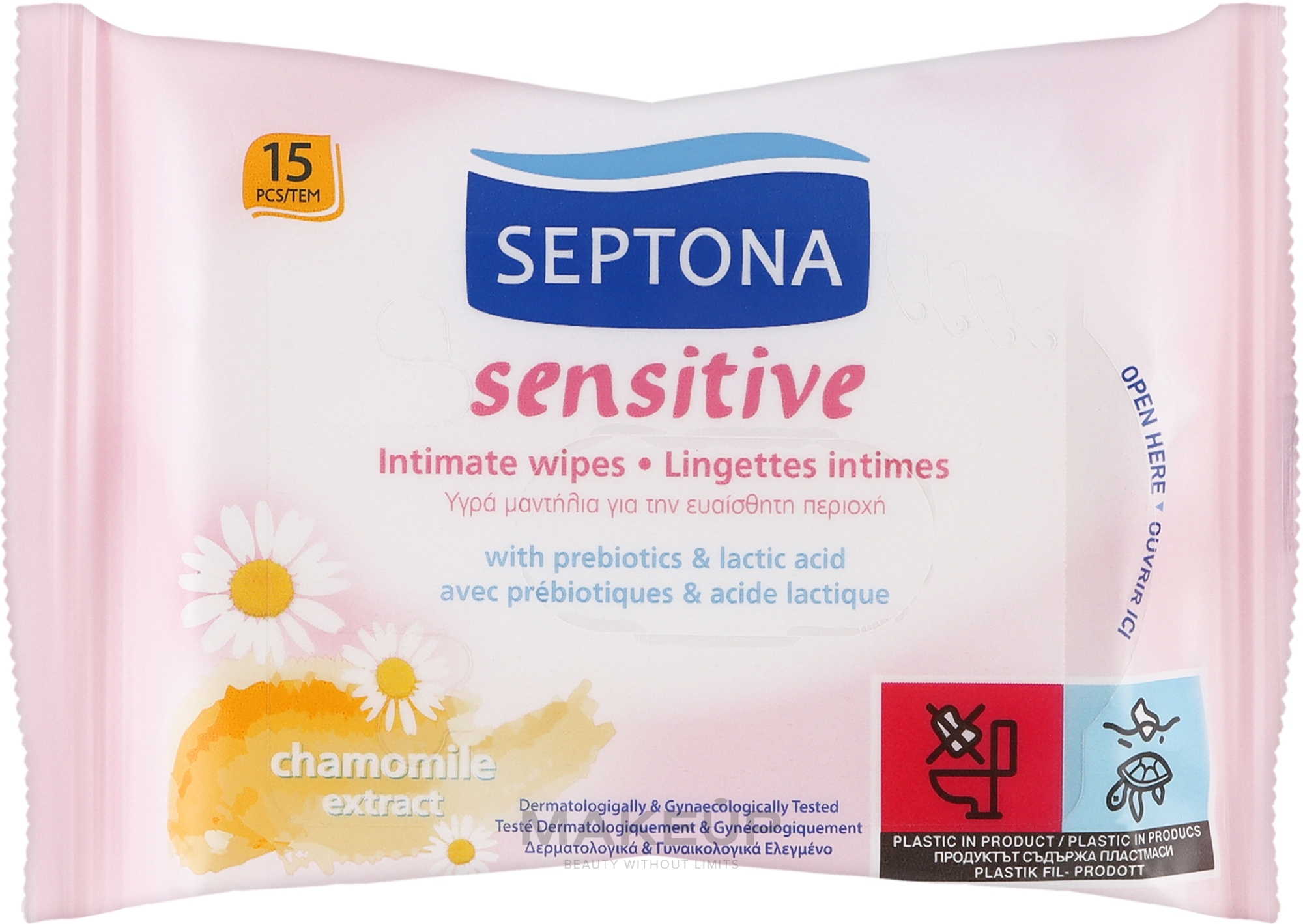 Влажные салфетки для интимной гигины, 15 шт. - Septona Sensitive — фото 15шт