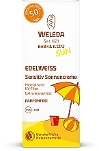 УЦЕНКА Солнцезащитный детский крем для чувствительной кожи - Weleda Edelweiss Baby&Kids Sun SPF 50 * — фото N2