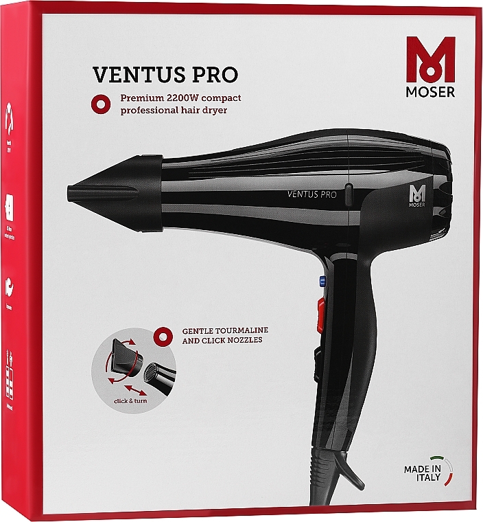 Фен для волосся Ventus Pro Tourmaline Ionic 2200W, чорний - Moser — фото N2