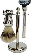Набор для бритья - Golddachs Silver Tip Badger, Mach3 Metal Chrome (sh/brush + razor + stand) — фото N1