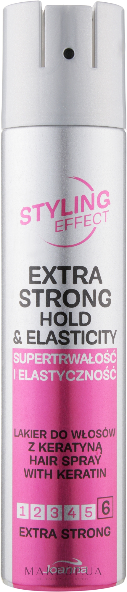 Лак экстрасильной фиксации с кератином - Joanna Styling Effect Hold & Elasticity Hair Spray With Keratin Extra Strong — фото 250ml