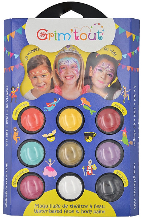 Тематична палітра фарб для гриму, 9 кольорів, "Принцеси" - GrimTout Princesse — фото N1