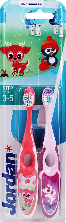 Детская зубная щетка, 3-5 лет фиолетовая + розовая - Jordan Step By Step Soft Clean — фото N1