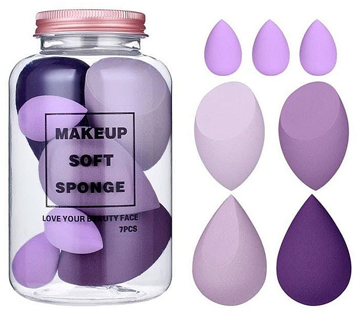 Набір спонжів для макіяжу в банці, 7 шт. - Ecarla Makeup Soft Sponge Violet Duo — фото N1