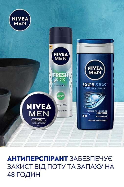 Набор мужской - NIVEA MEN Fresh Kick 2024 (sh/gel/250ml + deo/150ml + cr/75ml) — фото N3