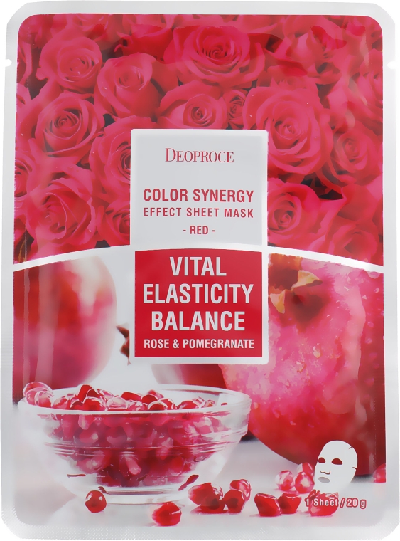 Тканинна маска з екстрактом граната і пелюсток троянд - Deoproce Color Synergy Effect Mask Pack Red — фото N1