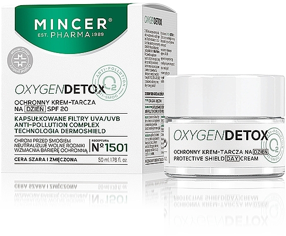 Захисний денний крем для тьмяної та втомленої шкіри - Mincer Pharma Oxygen Detox Protective Shield Day Cream SPF 20 № 1501
