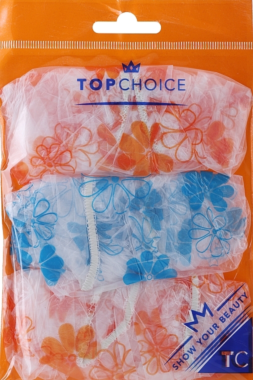 Шапочка для душа, 30659, 3 шт., две оранжевые + синяя в цветочки - Top Choice — фото N1