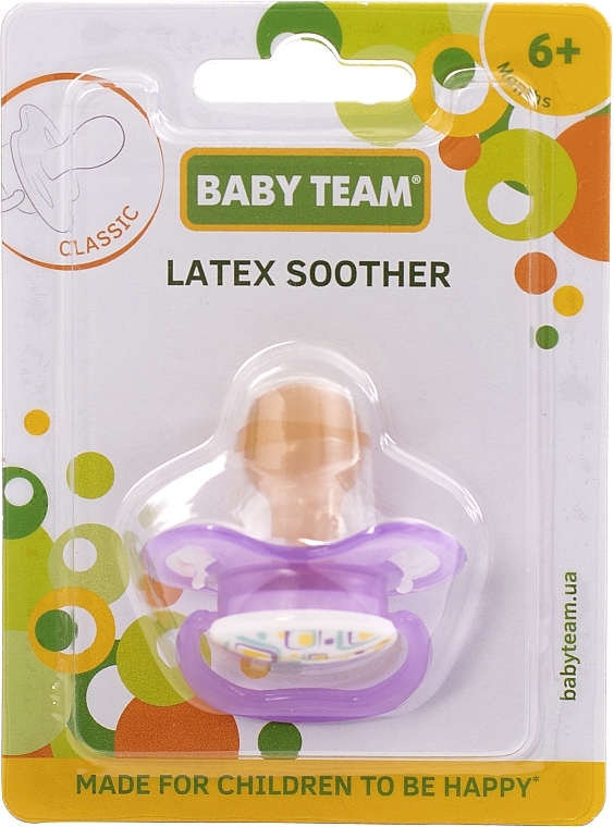 Пустушка латексна класична 6+, фіолетова - Baby Team — фото N1