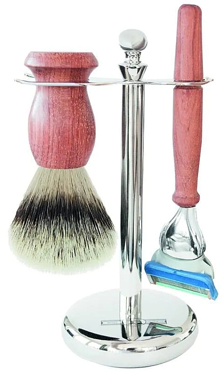 Набір для гоління - Golddachs Synthetic Hair, Fusion Chrome Rose Wood (sh/brush + razor + stand) — фото N1