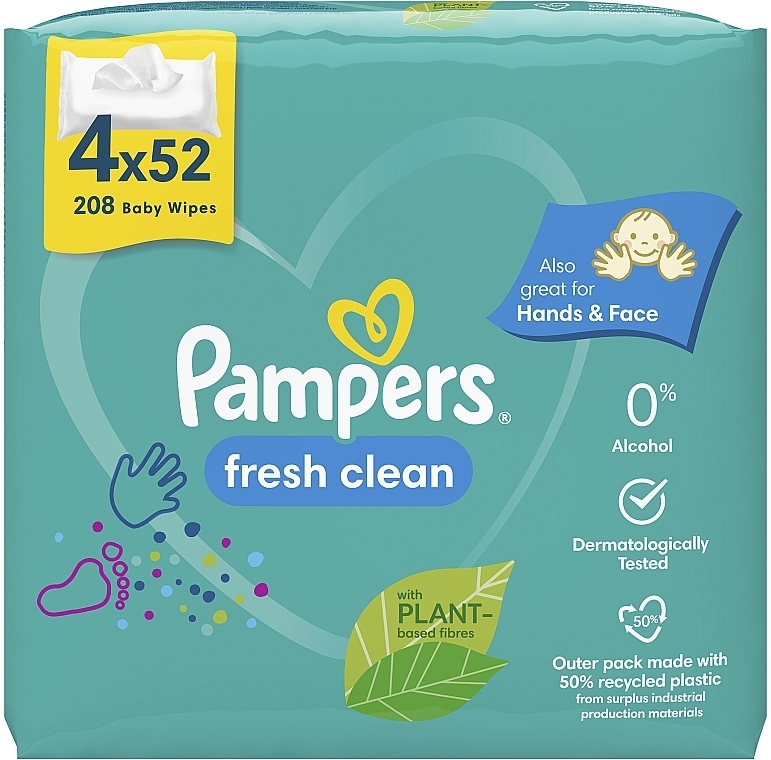 Детские влажные салфетки "Fresh Clean", 4x52шт. - Pampers — фото N2