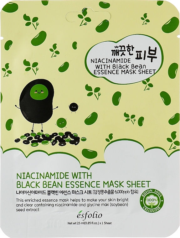 Тканинна маска для обличчя з ніацинамідом та чорною квасолею - Esfolio Pure Skin Niacinamide With Black Bean Essence Mask Sheet — фото N1