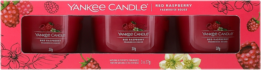 Набор ароматических свечей "Красная малина" - Yankee Candle Red Raspberry (candle/3x37g) — фото N1