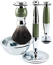 Парфумерія, косметика Набір для гоління - Edwin Jagger Green & Chrome 4 Piece DE Set Black Synthetic