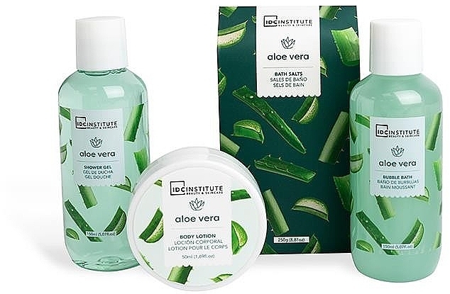 Набір - IDC Institute Aloe Vera Set (sh/gel/150 ml + b/lot/50 ml + bath/salt/250 g + b/foam/150 ml) — фото N2