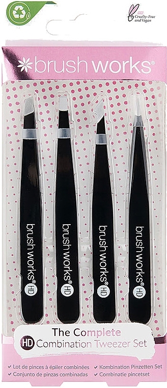 Набор пинцетов, черный - Brushworks The Complete HD Combination Tweezer Set Black — фото N1