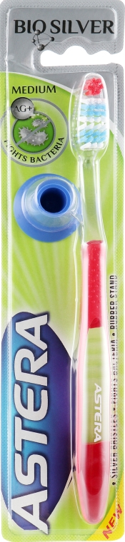 Зубная щетка "Bio Silver" средней жесткости, красная - Astera Medium — фото N1