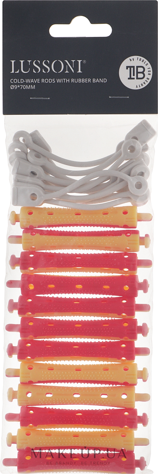 Бигуди для волос O7x70 мм, красно-желтые - Lussoni Cold-Wave Rods With Rubber Band — фото 12шт