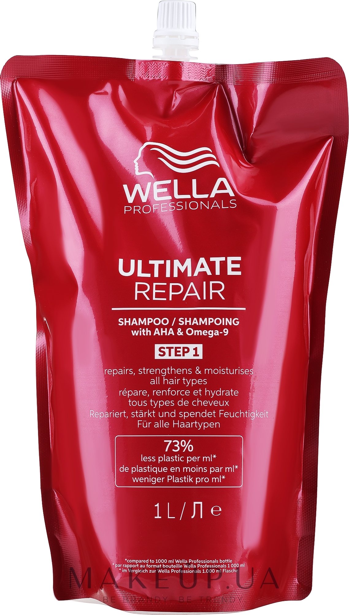Шампунь для всех типов волос - Wella Professionals Ultimate Repair Shampoo With AHA & Omega-9 Refill (сменный блок) — фото 1000ml