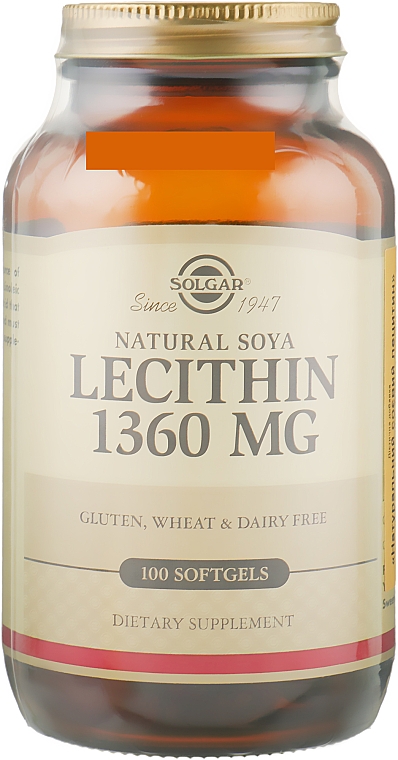 Харчова добавка "Натуральний соєвий лецитин" - Solgar Soya Lecithin 1360 mg 100 Softgels — фото N1