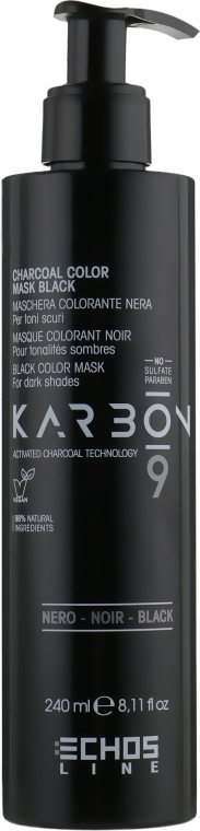 Маска з активованим вугіллям для темного волосся - Echosline Karbon 9 Charcoal Color Mask Black